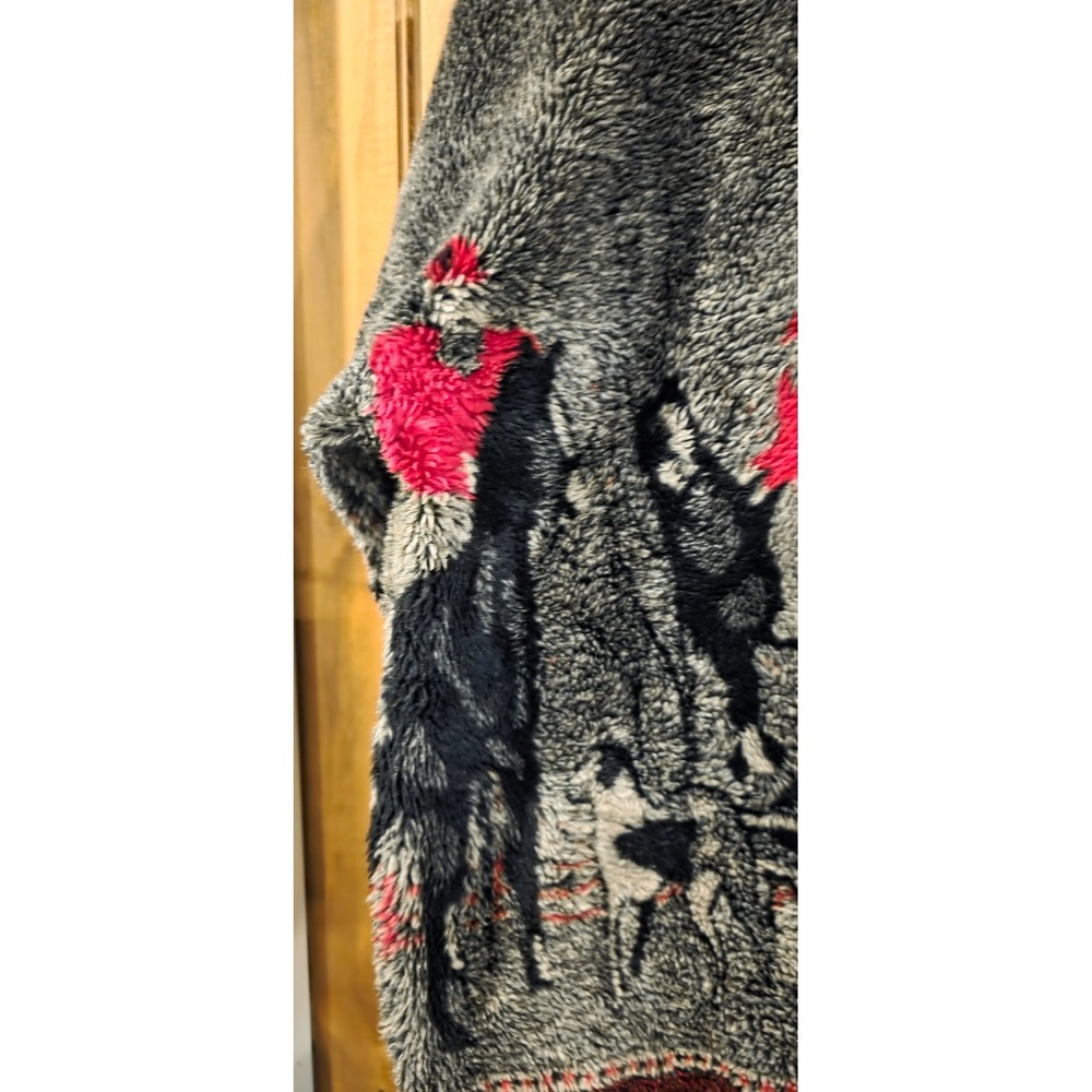 Mazmania Vtg Fleece Sweater Jacket Womens‎ S Black Horseback Hunters Dogs Woods - Picture 5 of 9